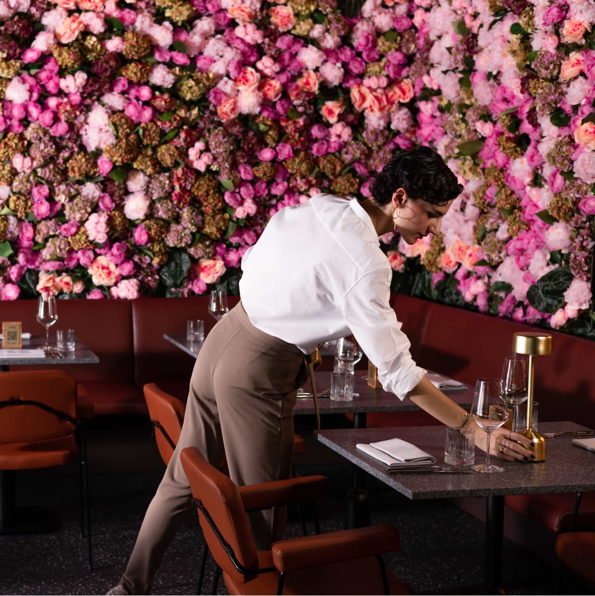 Waiter at Hitch while setting the table